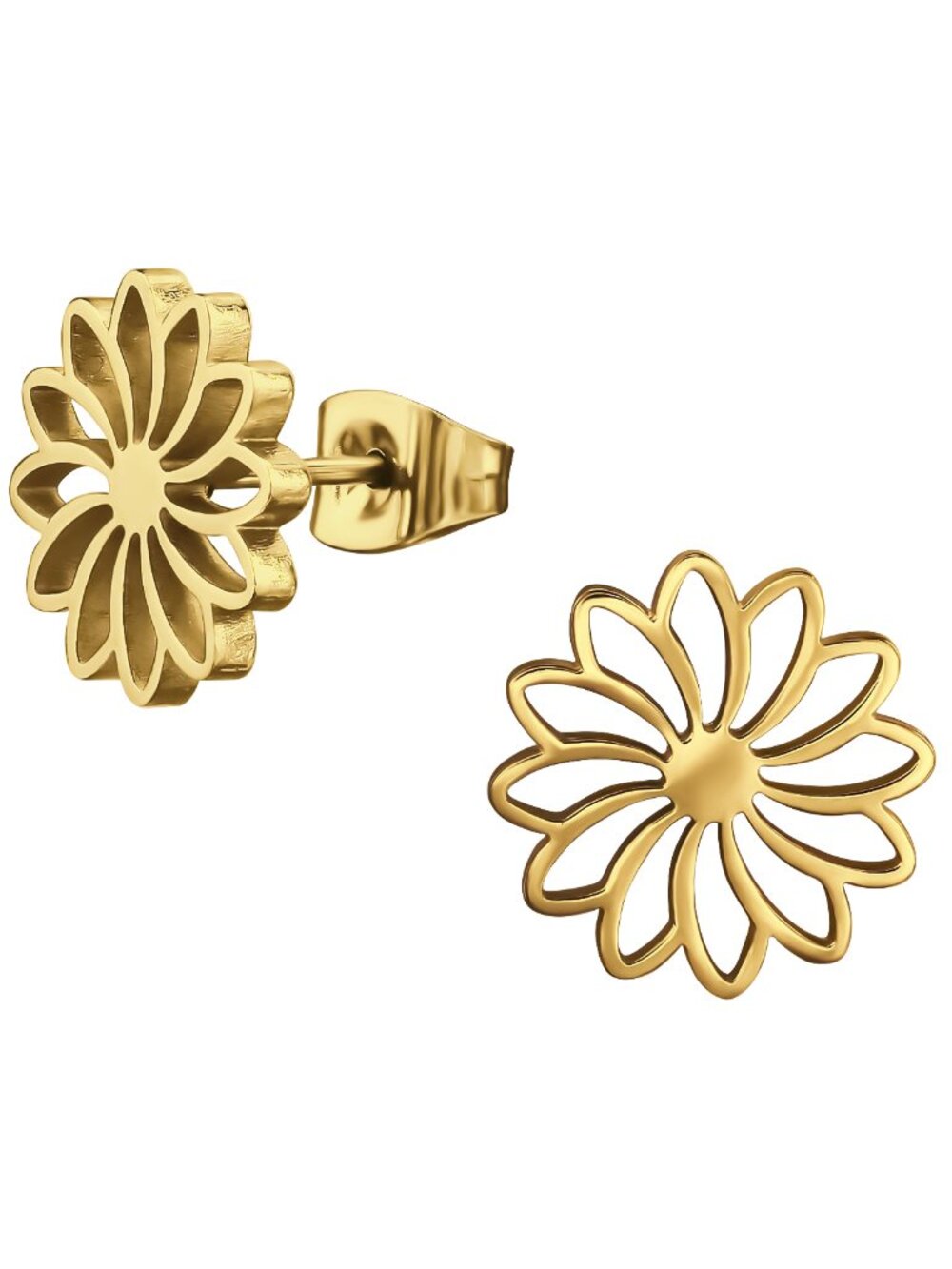 Gold Flower Stud Earrings – Stainless Steel and Waterproof